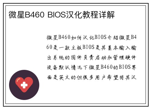 微星B460 BIOS汉化教程详解